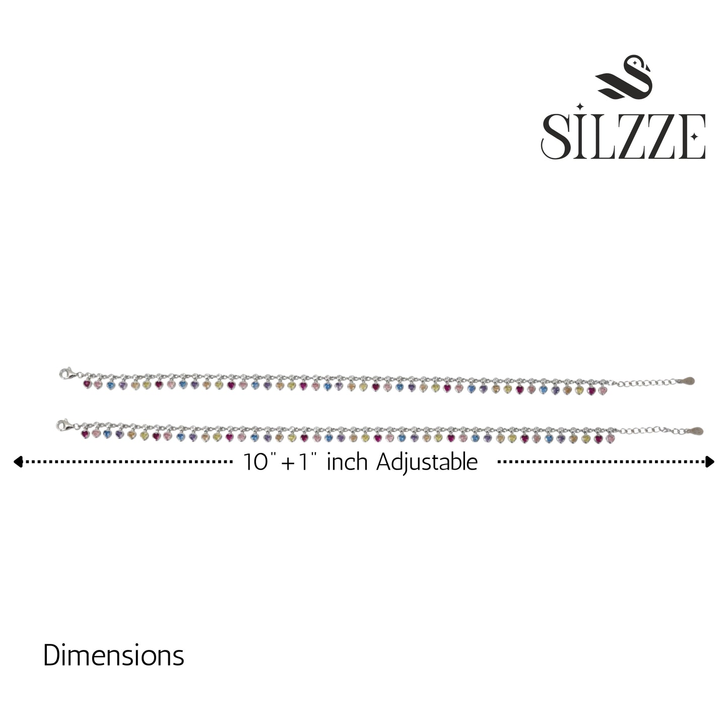 Silver Multicoloured Heart Drop Anklet