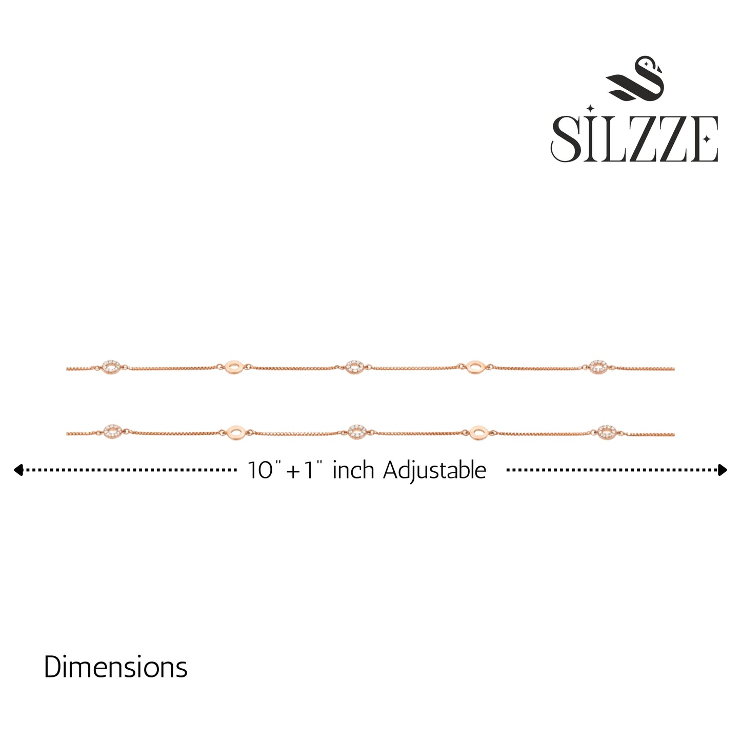 Silver Rose gold Oval Charms Anklet