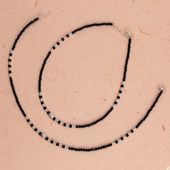 Silver Trendy Textured barrel black beads anklets for her