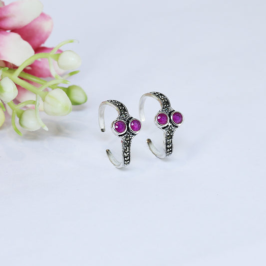 Silver Pink Oxidized Heritage Toe Rings