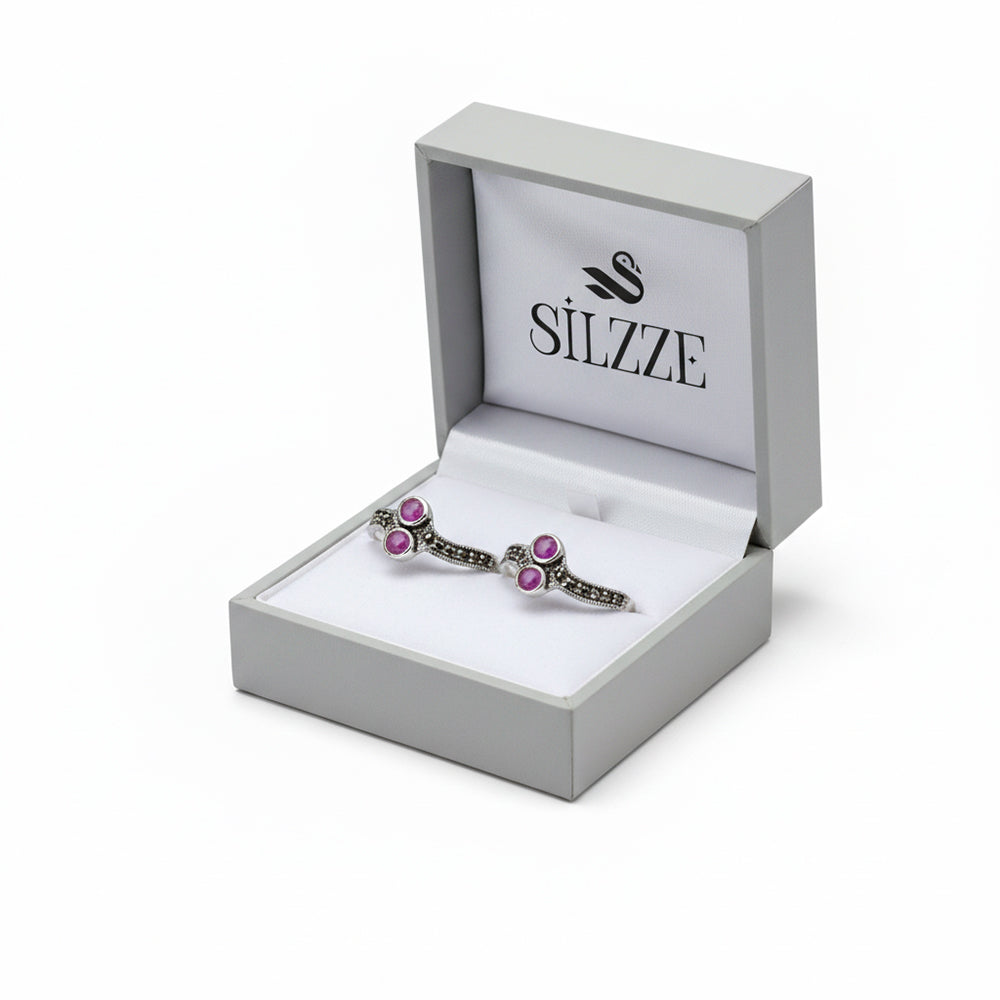 Silver Pink Oxidized Heritage Toe Rings