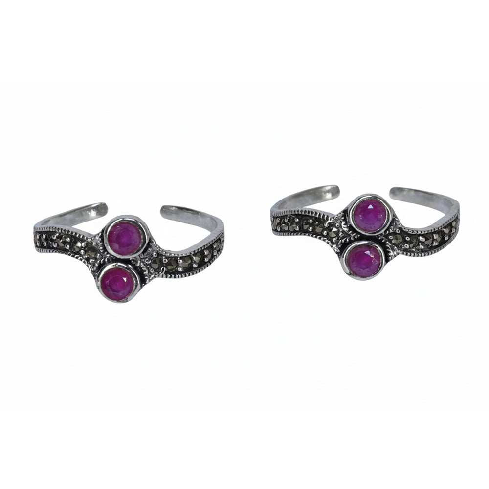 Silver Pink Oxidized Heritage Toe Rings
