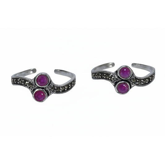 Silver Pink Oxidized Heritage Toe Rings
