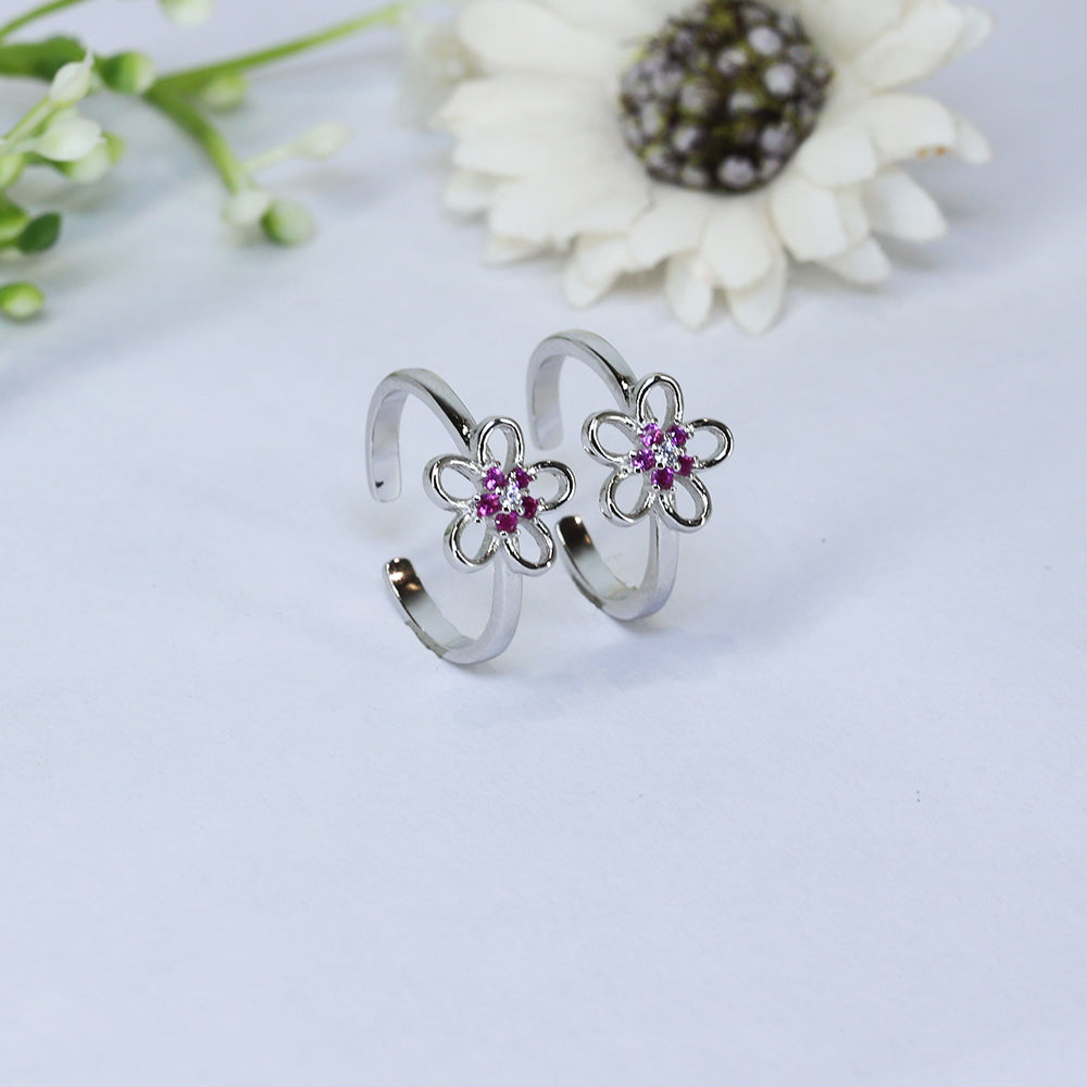Silver Flower Grace Toe Ring