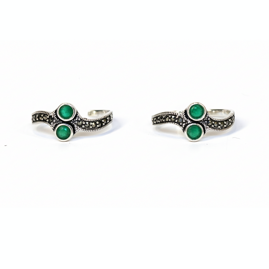 Silver Garland Green Toe Ring