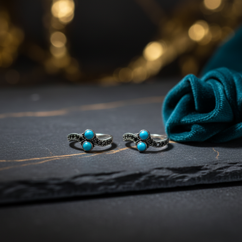 Silver Oxidized Blue Toe Ring