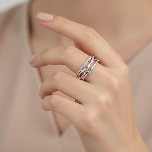 Silver Halo Baguette Ring