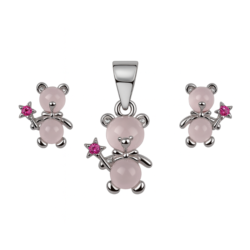 Silver Sweet Teddy Bear Pendant Set for Her