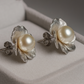 Silver Pearl Elegant Flower Studs earrings