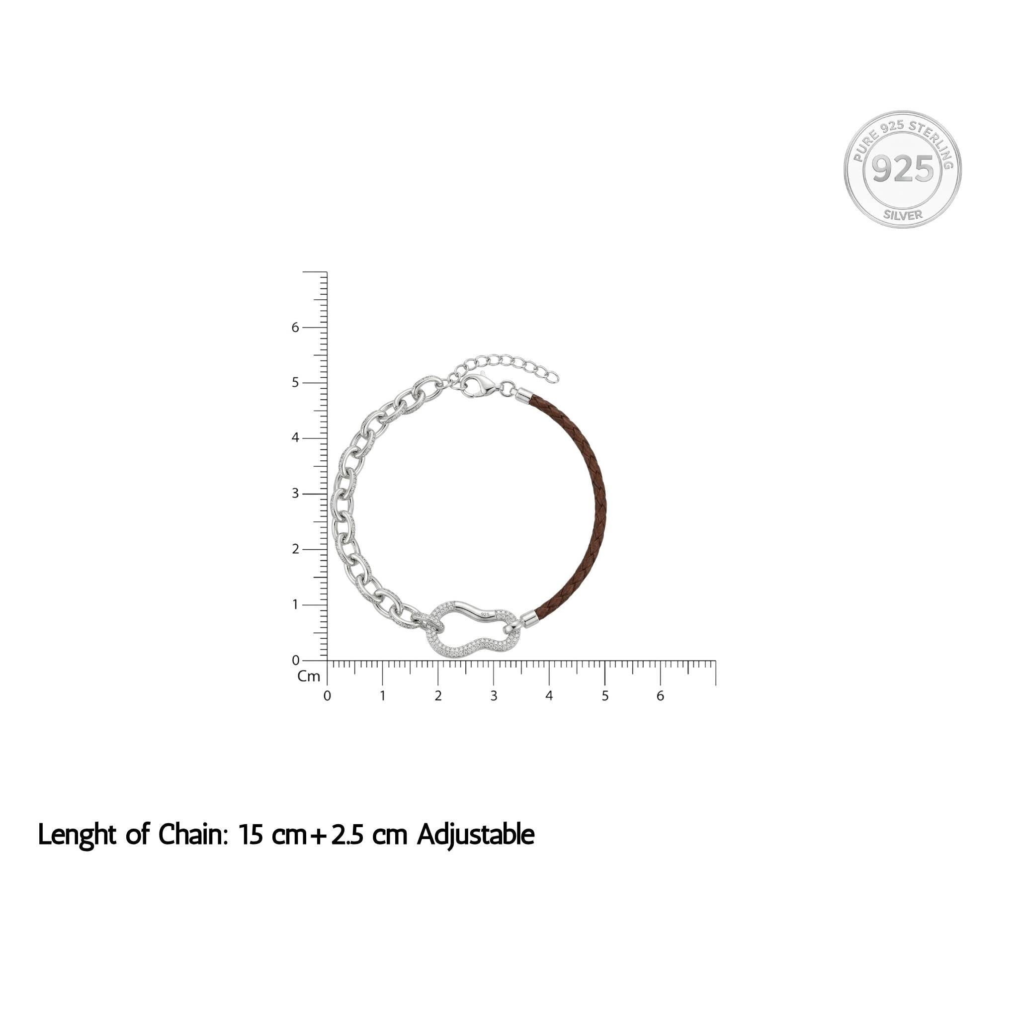 925 Silver Pave Link & Braided Leather Statement Bracelet
