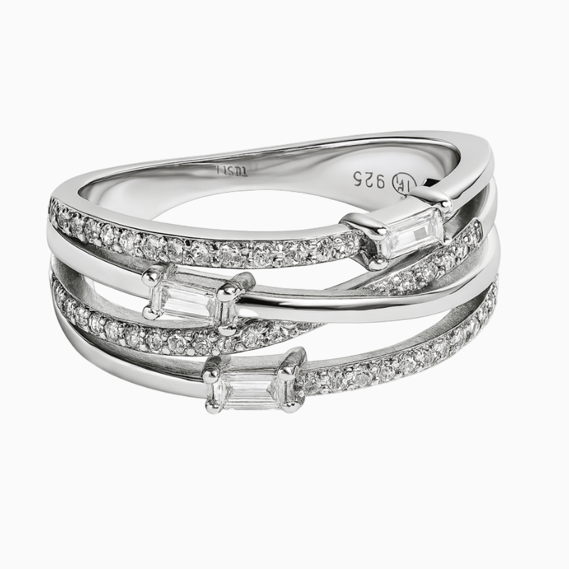 Silver Halo Baguette Ring