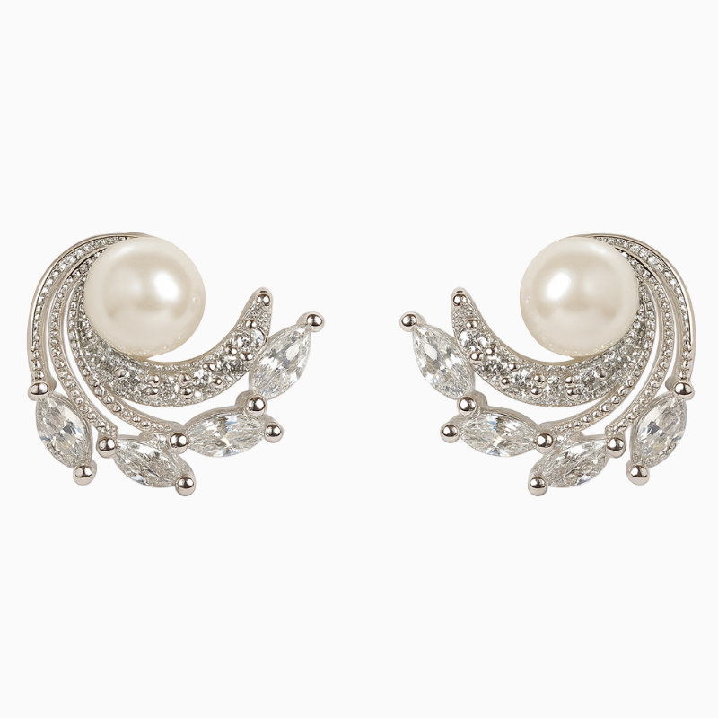 Silver elegant pearl and zirconia pendant set