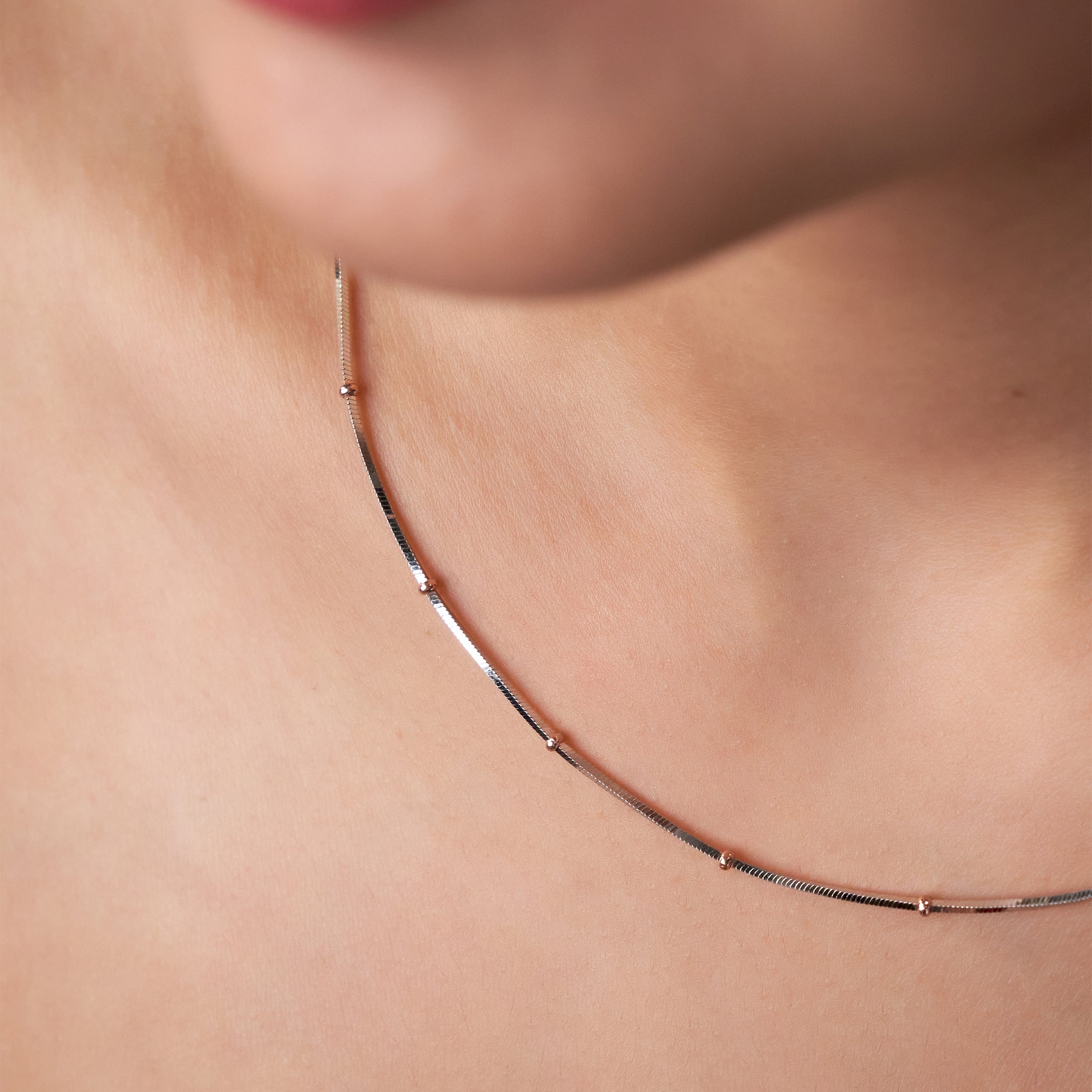 Silver Dual Tone Beaded Chain For Her