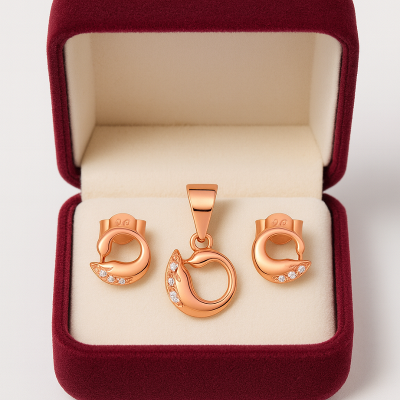 Rose gold Swan Pendant Set