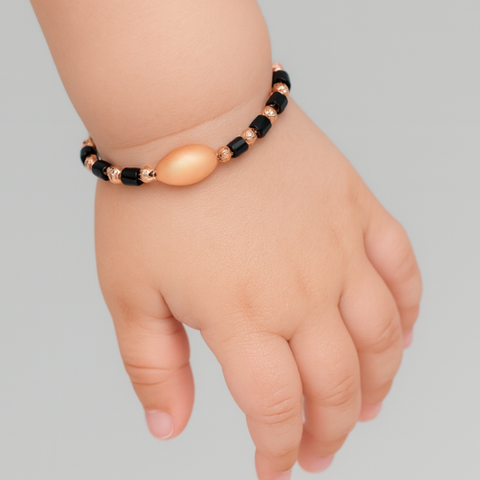 Rose Gold Bracelet with Black Beads for Infant (0-18 Months)