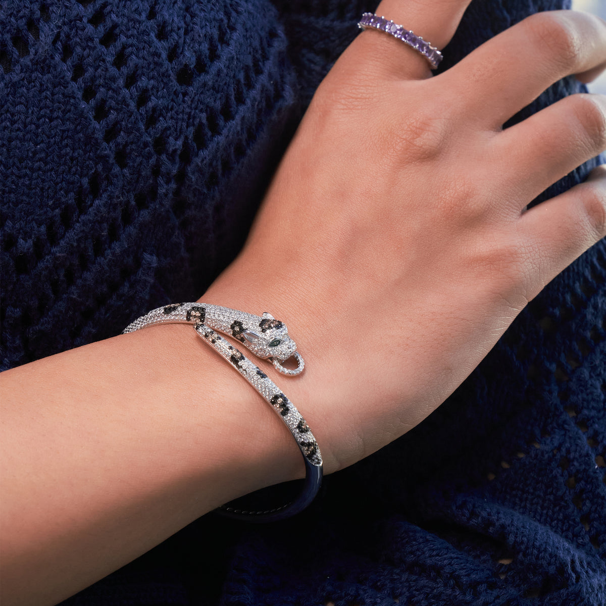Silver Jaguar Head Hinged Bracelet For Her