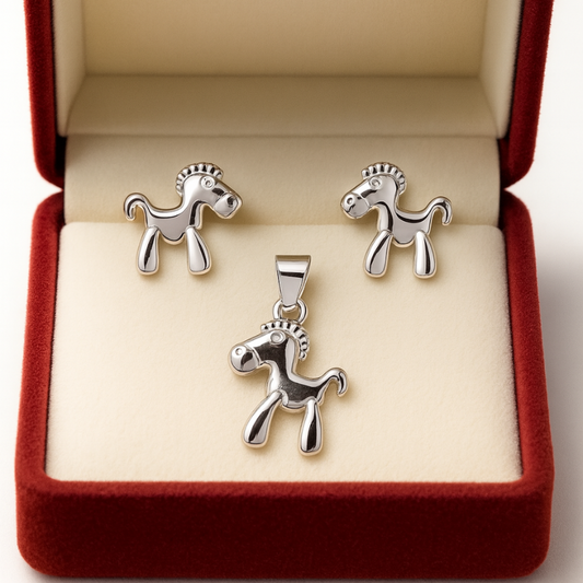 Silver Cute Baby Unicorn Style Pendant Set