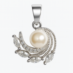 Silver elegant pearl and zirconia pendant set