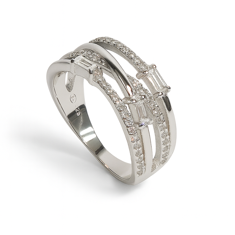 Silver Halo Baguette Ring