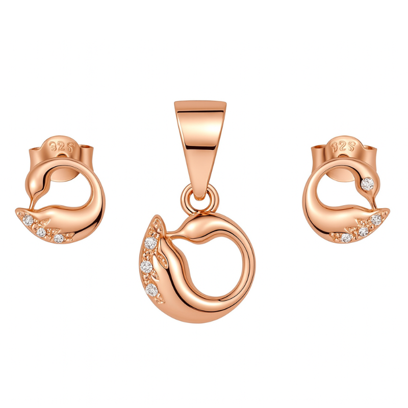 Rose gold Swan Pendant Set
