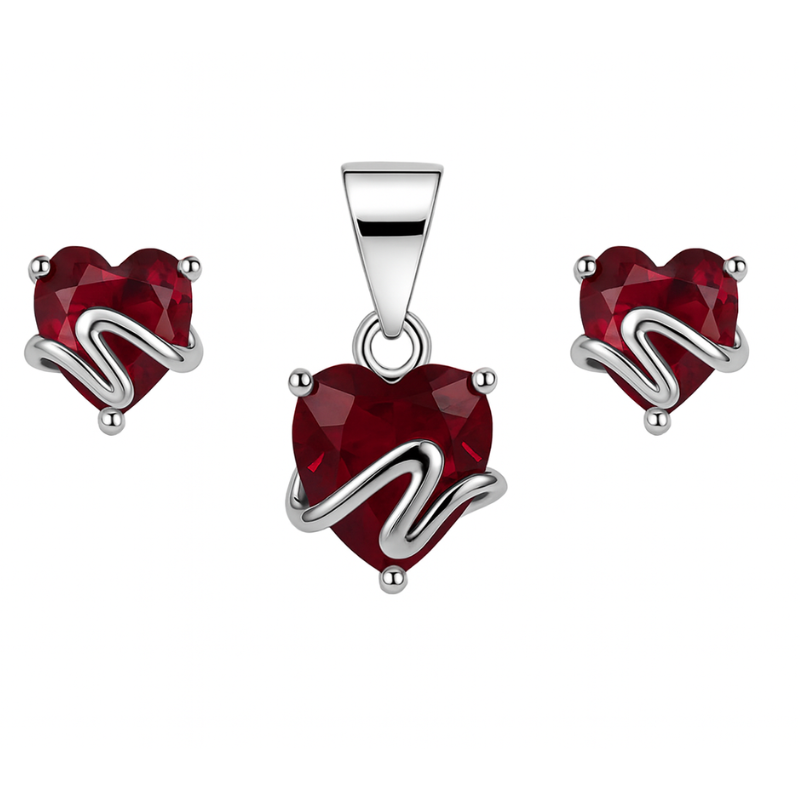 Silver Red Heart Love Pendant Set