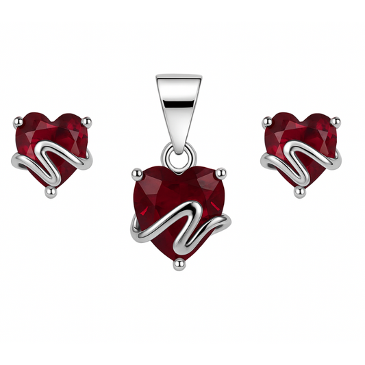 Silver Red Heart Love Pendant Set