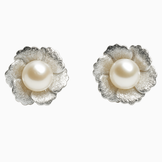 Silver Pearl Elegant Flower Studs earrings