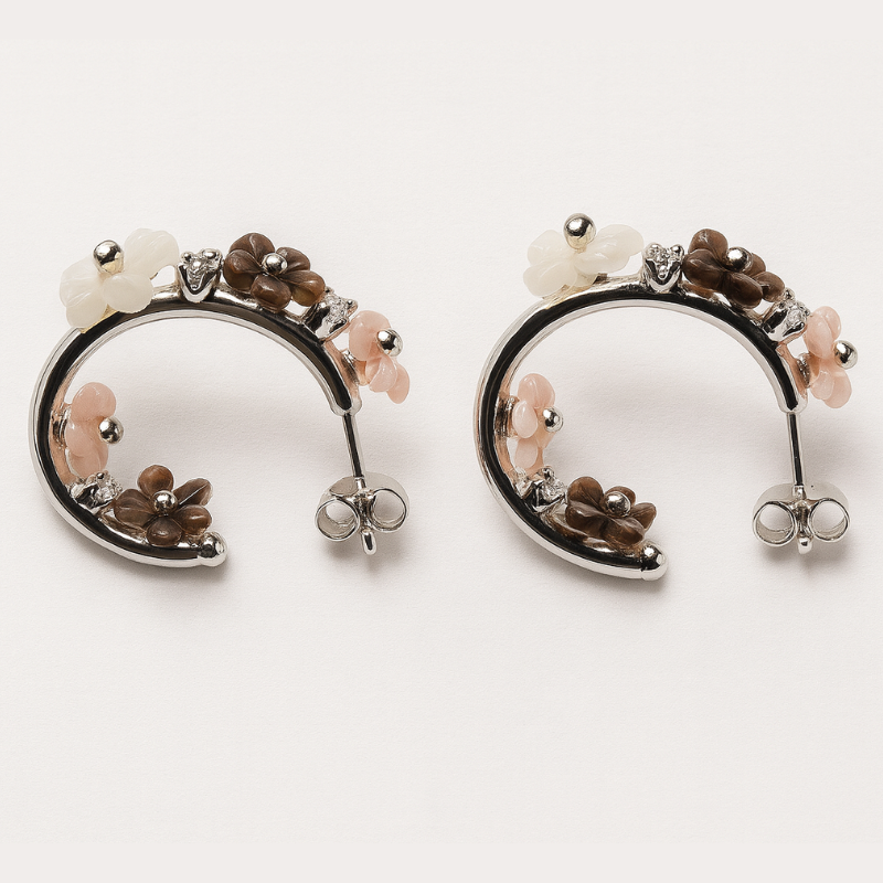 Silver premium floral bali earrings for her
