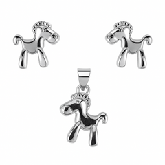 Silver Cute Baby Unicorn Style Pendant Set