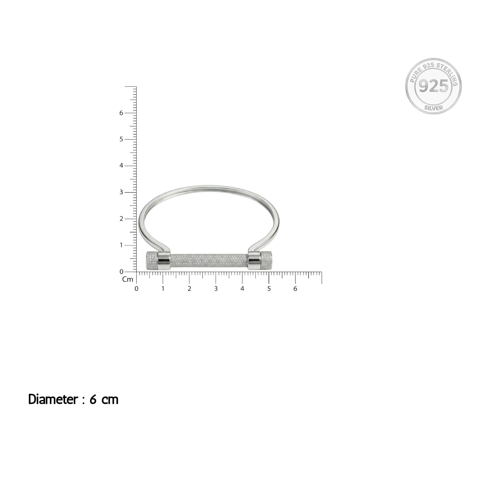 Silver Pave Screw Bar Bangle Bracelet