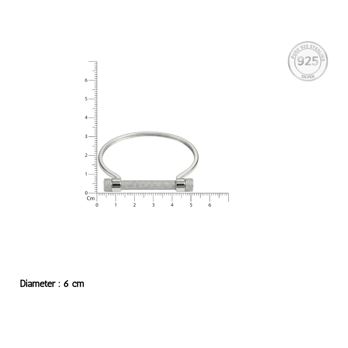 Silver Pave Screw Bar Bangle Bracelet