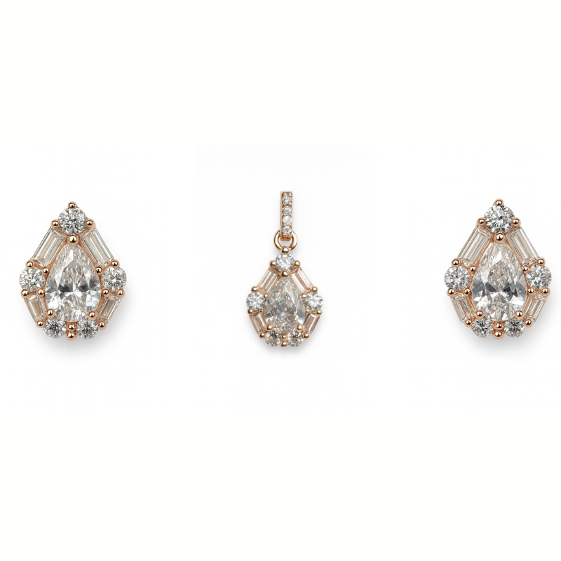 Rose Gold Pear Shaped Zirconia Pendant Set