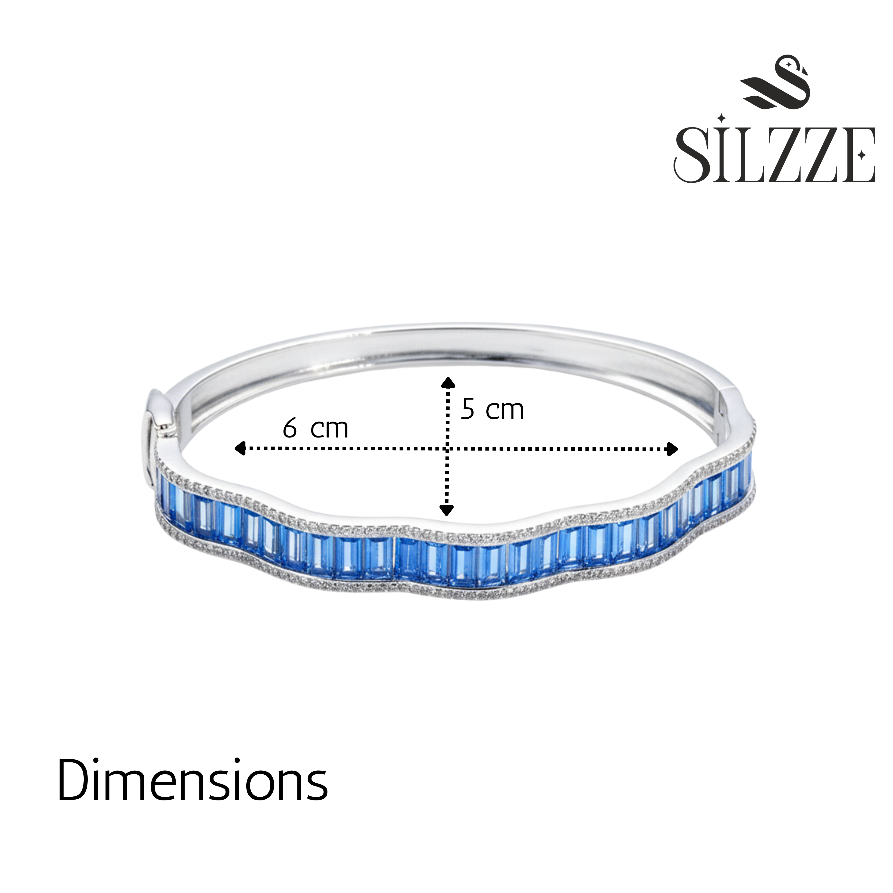 Silver Sapphire Blue Baguette cut Zirconia Bracelet