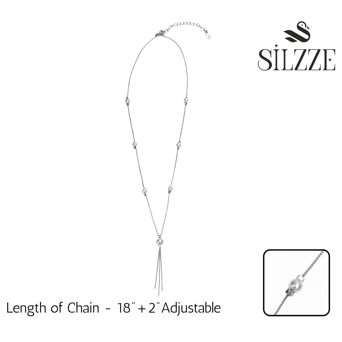 Silver Minimalist Pearl Drop Lariat Chain