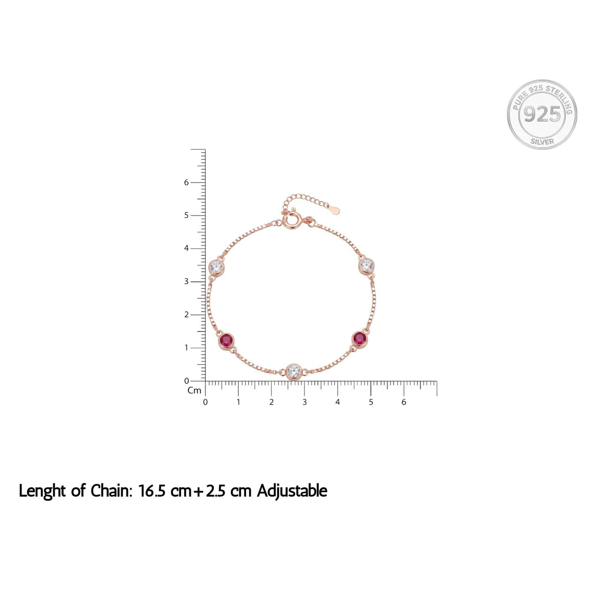 Rose gold Ruby and CZ Chain Bracelet for her