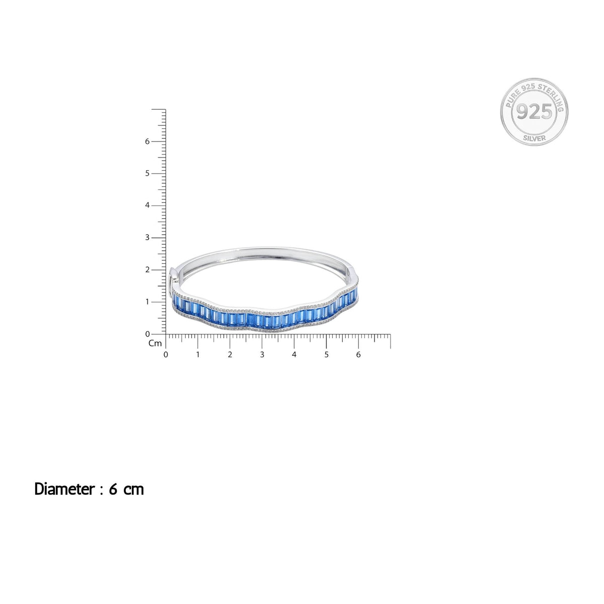 Silver Sapphire Blue Baguette cut Zirconia Bracelet