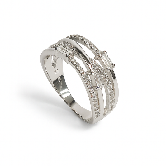 Silver Halo Baguette Ring
