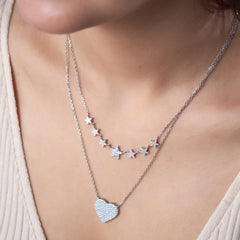 Silver Celestial Heart Double Layer Set