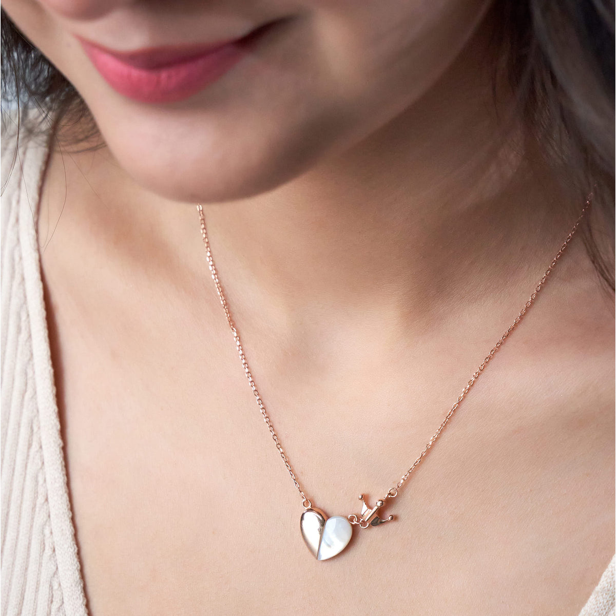 Rose Gold Royal Heart & Crown Pendant