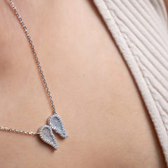 Silver Sparkling guardian angel wings chain pendant for her