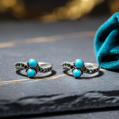 Silver Oxidized Blue Toe Ring