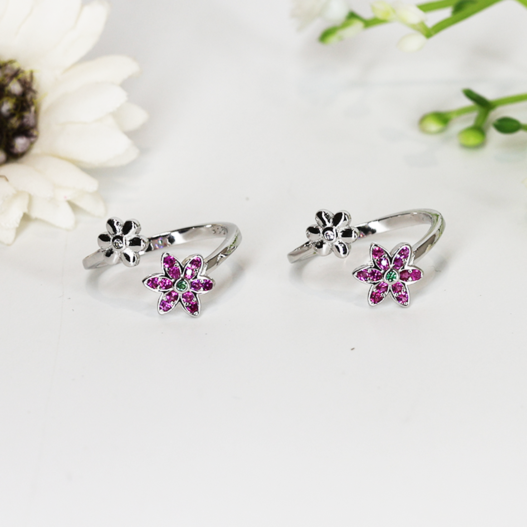 Silver Pink CZ Toe Ring