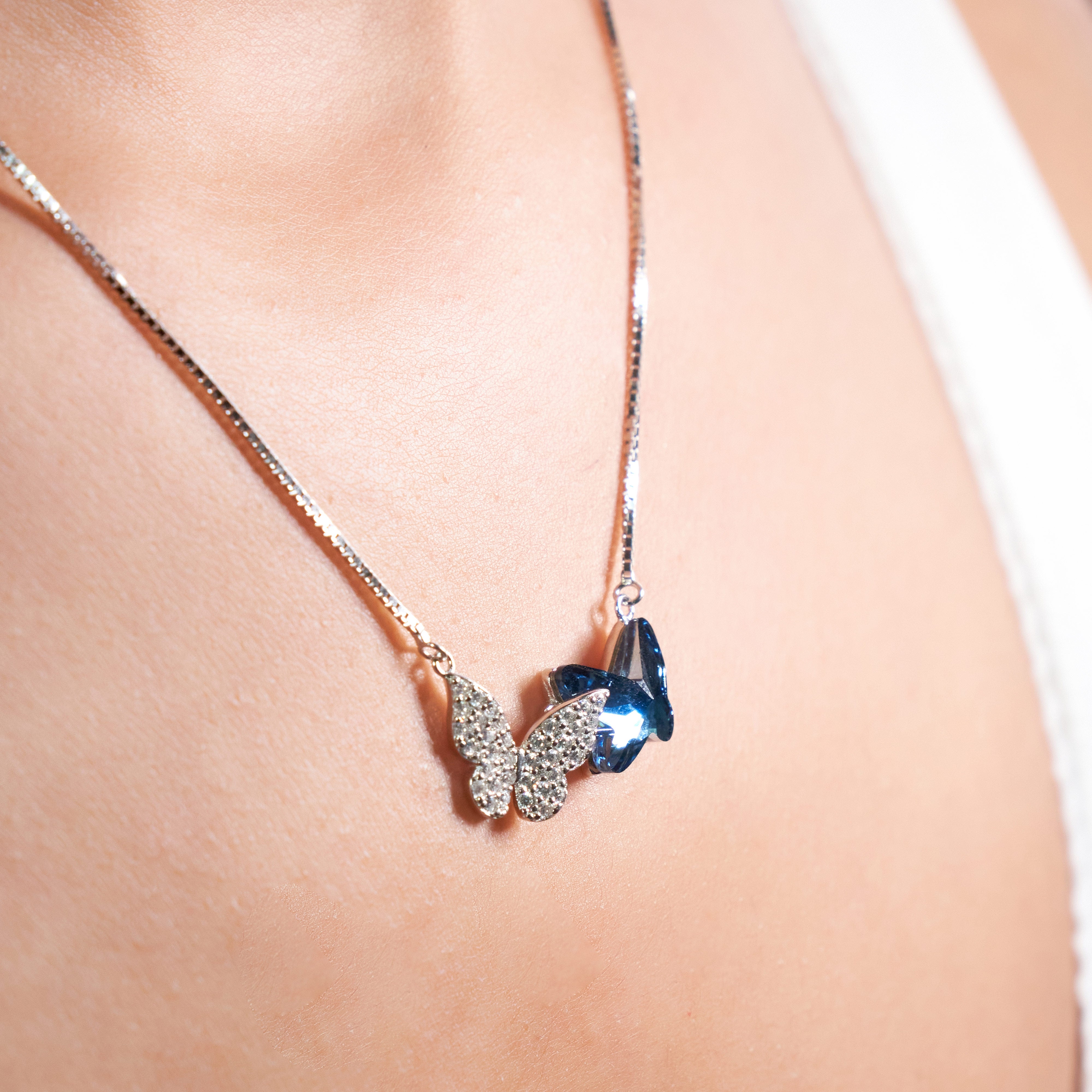 Silver Sparkling Dual Butterfly Pendant