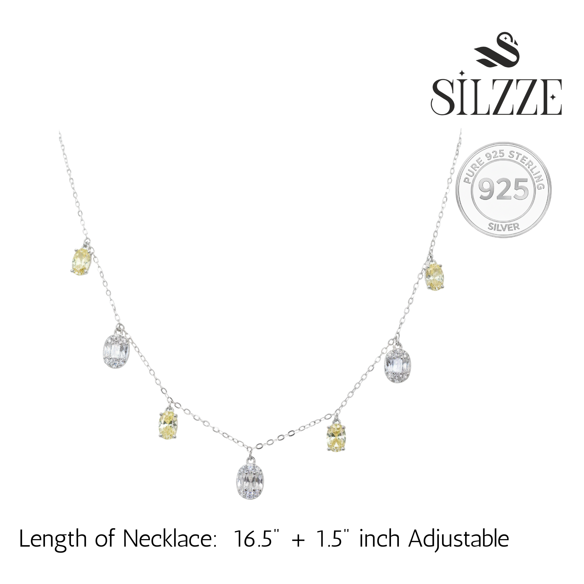 Silver Oval yellow and White stone charms Necklace