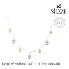 Silver Oval yellow and White stone charms Necklace
