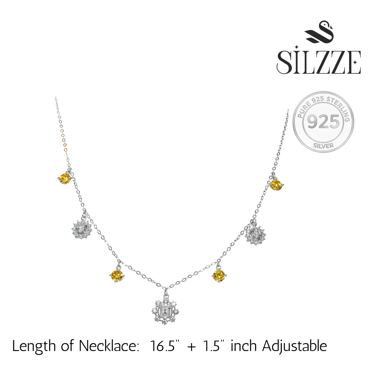 Silver Sparkling Yellow stone Winter Princess necklace