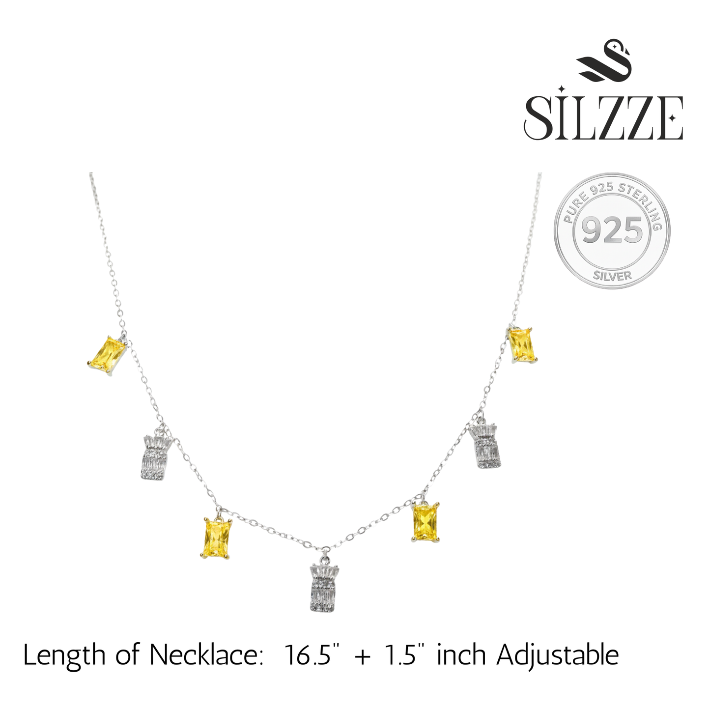 Silver Baguette Crown necklace in yellow stone for her