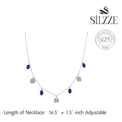 Silver Sapphire-Inspired Dangle Chain Necklace