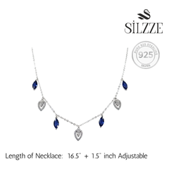 Silver Deep Blue Marquise & Teardrop Dangle Necklace for her