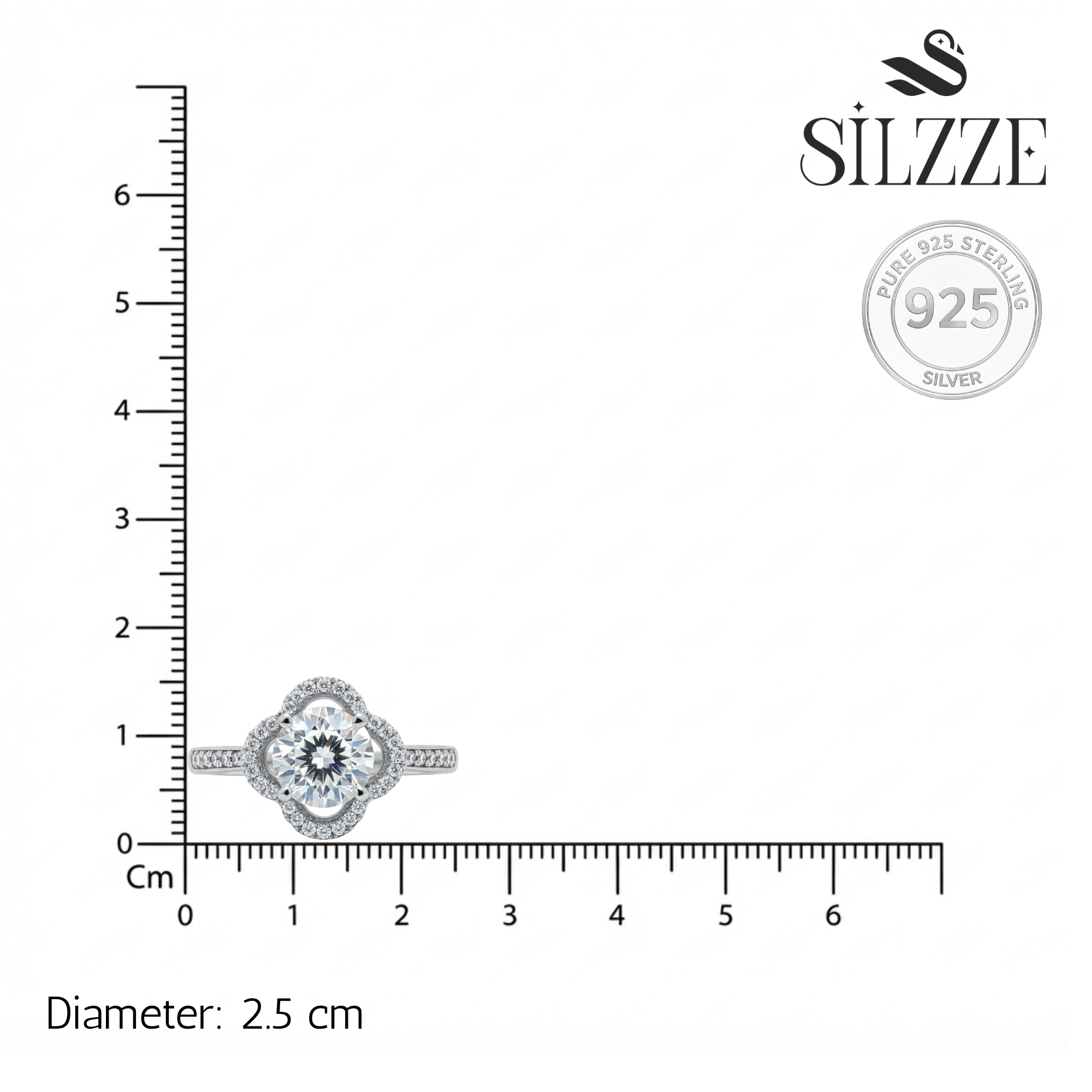 Silver Clover Halo Solitaire Engagement Ring